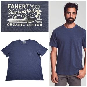 Faherty Sunwashed Organic Cotton T-Shirt - Blue Sz Large